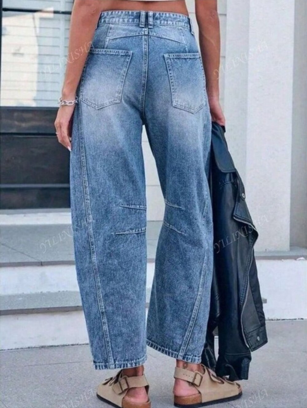 NWOT Washed Denim Barrel High Waist Jeans Blue NEW - Picture 2 of 2